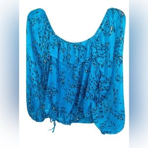 JESSICA SIMPSON Medium Junior Teal Tie Waist Pouf Sleeve Square Neck NWT $59.50